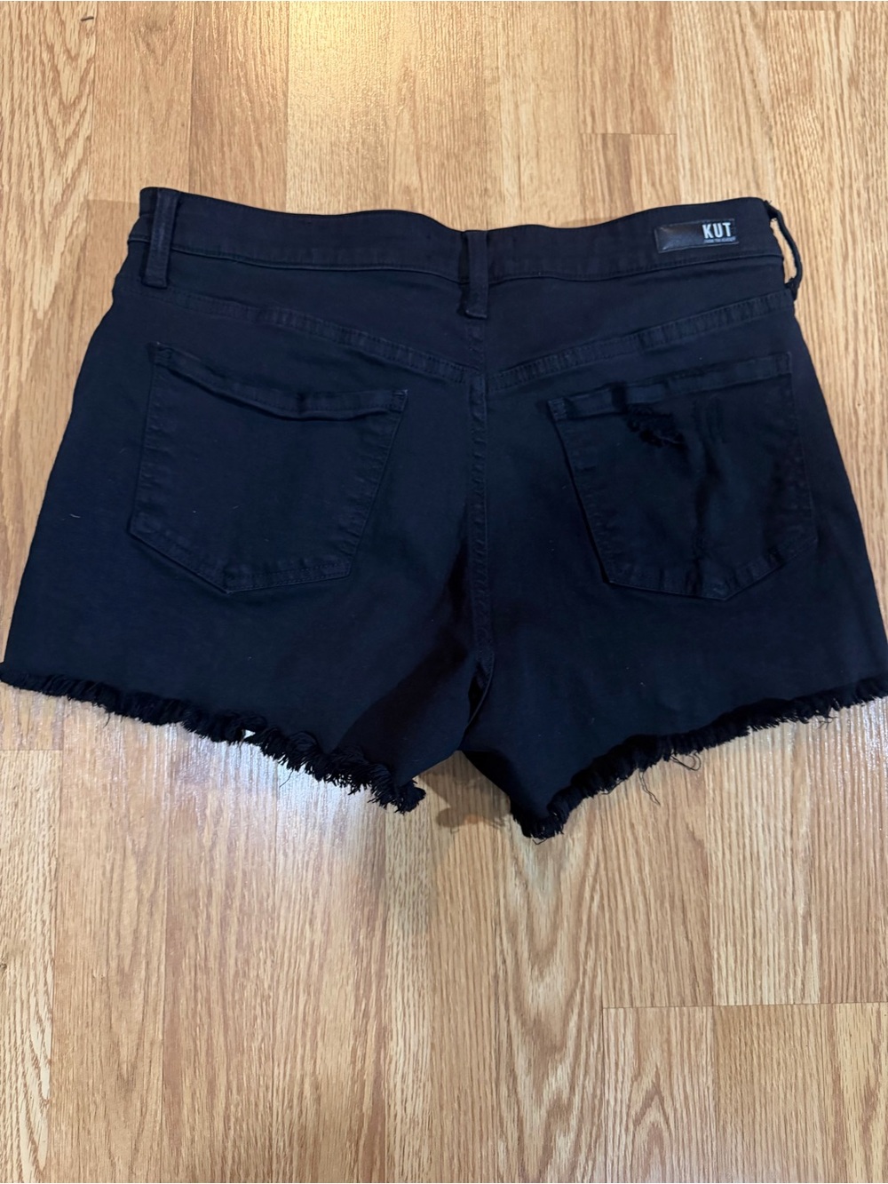 Kut from the Kloth Black Frayed Hem Denim Cutoff Shorts - Picture 2 of 2